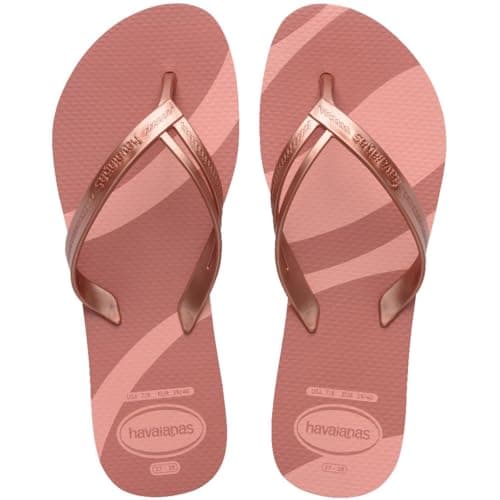 Chinelos Havaianas femininos modelo Elegance com estampa floral rosa e detalhes metálicos