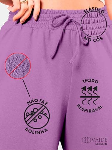 Calça Moletinho Pantalona Wide Leg Moletom Feminina Cós Largo Corte a Fio Sem Felpa (BR, Alfa, XG, Regular, Alto, Cinza)