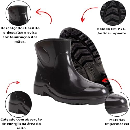 Bota Galocha Borracha Pvc Forrada Cano Curto Açougue Limpeza (Preto, 40)