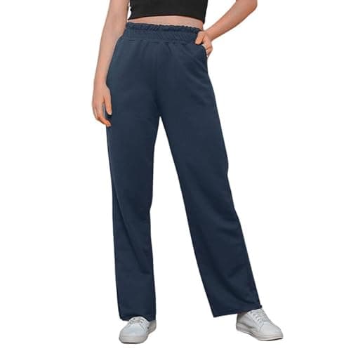 Calça Moletom Feminina Wide Leg Pantalona Com Felpa Marinho G