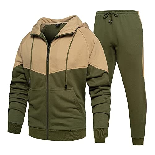 Agasalho esportivo masculino com capuz e manga comprida, calça de moletom jogging com zíper completo, 2 peças, Verde 2, XXG
