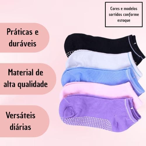 Kit com 3 Meias Antiderrapantes para Yoga, Pilates e Exercícios, Cano Curto