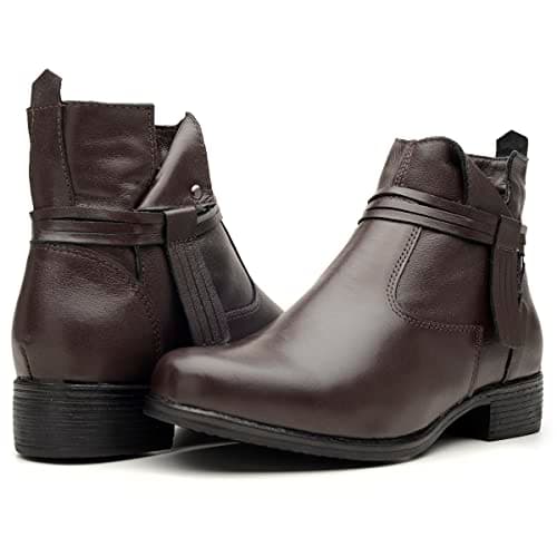 Bota Feminina Coturno em Couro Legítimo Cano Curto com Ziper Confortável Direto da Fábrica Genero:Feminino;Cor:Preto;Tam