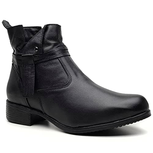 Bota Feminina Coturno em Couro Legítimo Cano Curto com Ziper Confortável Direto da Fábrica Genero:Feminino;Cor:Preto;Tam