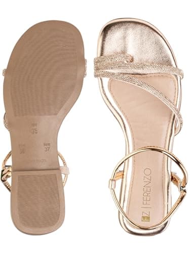 Sandália Feminina Rasteira Casual Flat com Tiras Brilhantes, Dourado, Ouro, Bronze, Preto, Rasteirinha Macia, Leve e Confortável (700-Bronze-38)