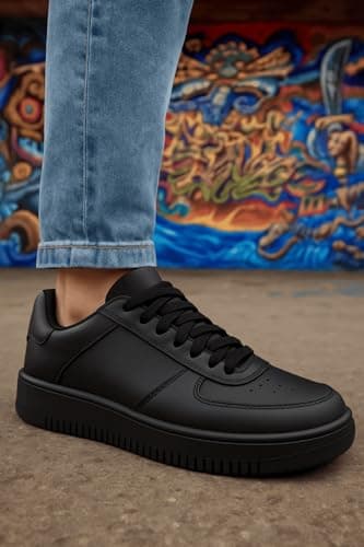 Tênis masculino urbano preto com solado macio e estilo casual.