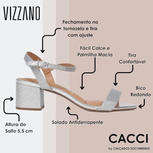 Sandália Feminina Vizzano Salto Blocado Prata 38