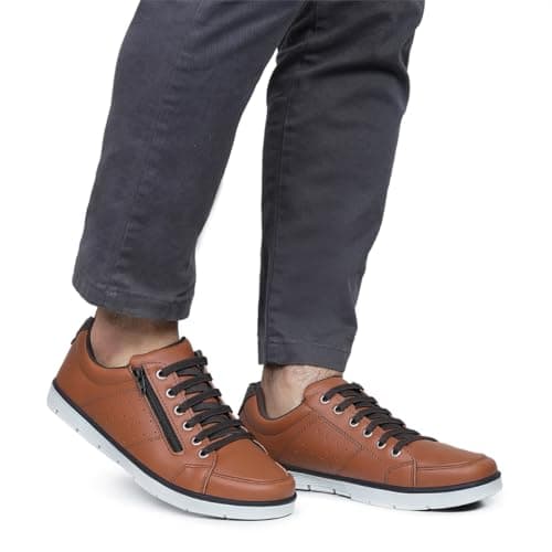 Foxstar Masculino Sapatênis Casual Social, Caramelo, 42, Confortável, com Zíper e Cadarço