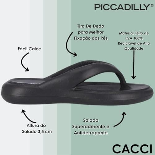 Sandália Piccadilly Marshmallow Eva preta para mulheres, com sola antiderrapante.