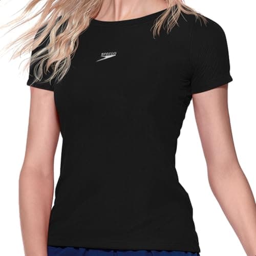 SPEEDO Camiseta Dry Fit Feminina Manga Curta Esportiva T-Shirt Interlock Basic, GG2, Preto