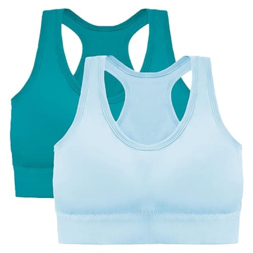 J COLOUR Top Academia Feminina Sutiãs Esportivo Feminino Sem Bojo e Sem Costura, Roupa Íntima de Moda Respirável, Sutiã Sem Costura/Corrida/Fitness (BR, Alfa, GG, Regular, Verde+Azul Claro)