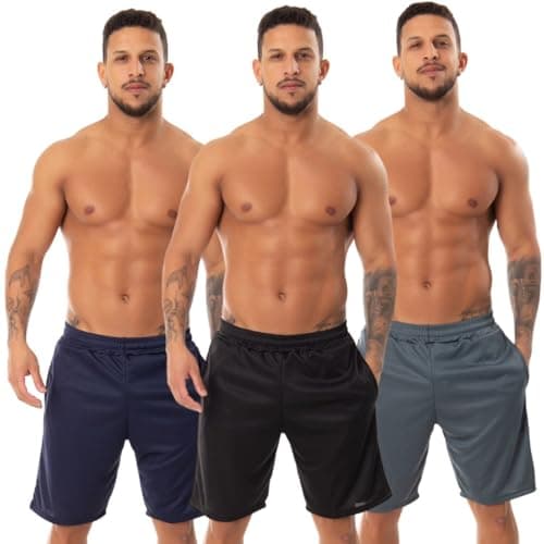 Kit 3 Bermuda Esportiva Academia Corrida Treino Bolso Lisa Masculina (BR, Alfa, M, Regular, Regular, Multicolorido)