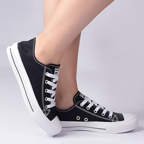Tênis casual feminino cano baixo preto branco