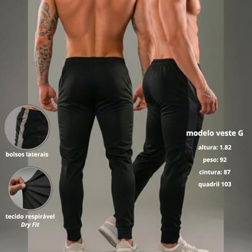 Calça Esportiva DryFit Masculina Comprimento Longo Preto/Chumbo Tamanho GG com Ajuste por Cordão