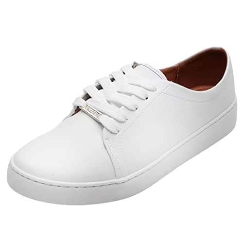 Tênis casual branco Vizzano com sola marrom e cordões brancos