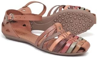Percurso Calçados Sandália Feminina Casual em Couro Conforto Multicolor