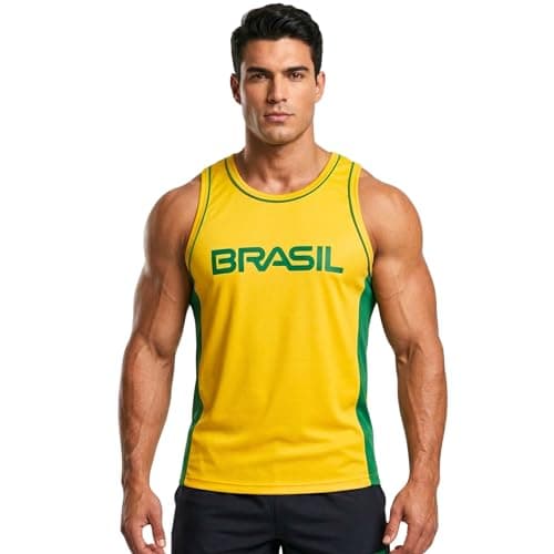 Camisa Regata Masculina Esportiva Treino Academia Esportes Dia-a-Dia Camiseta DryFit (BR, Alfa, M, Regular, Brasil Amarelo)