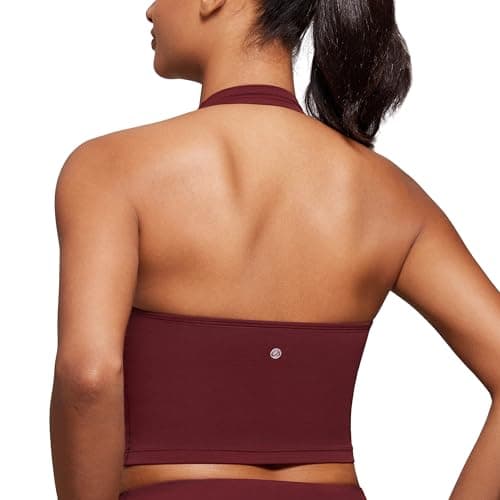 CRZ YOGA Butterluxe Top esportivo feminino frente única com modelagem alongada - Top cropped acolchoado para treino e ioga com bojo embutido Merlo tinto P