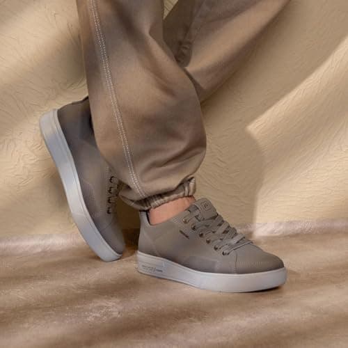 Tênis Casual Masculino Pegada em Couro Cinza Claro
