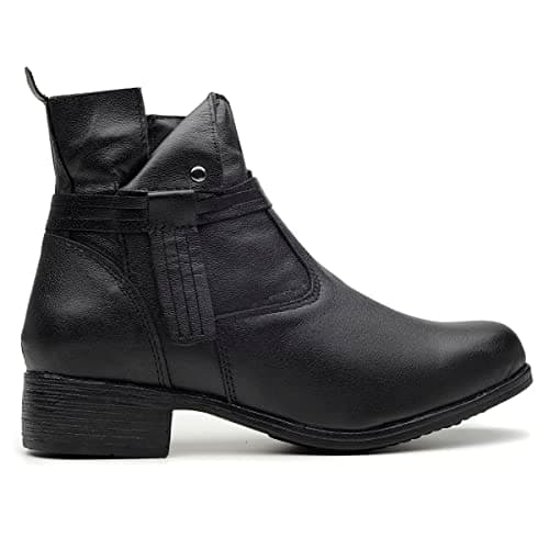 Bota Feminina Coturno em Couro Legítimo Cano Curto com Ziper Confortável Direto da Fábrica Genero:Feminino;Cor:Preto;Tam