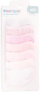 Pimpolho Kit 7 Pares Meia Lisa Semaninha Bebê Menina, Rosa e Cinza, Algodão, PREMATUROS RN 0-4 Meses