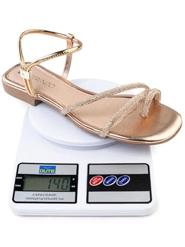 Sandália Feminina Rasteira Casual Flat com Tiras Brilhantes, Dourado, Ouro, Bronze, Preto, Rasteirinha Macia, Leve e Confortável (700-Bronze-38)