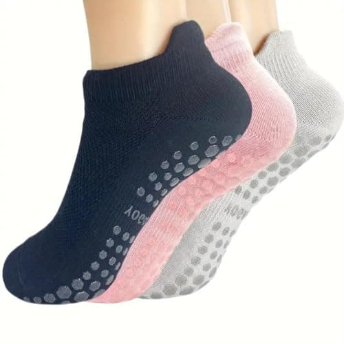 Kit com 3 Meias Antiderrapantes para Yoga, Pilates e Exercícios, Cano Curto