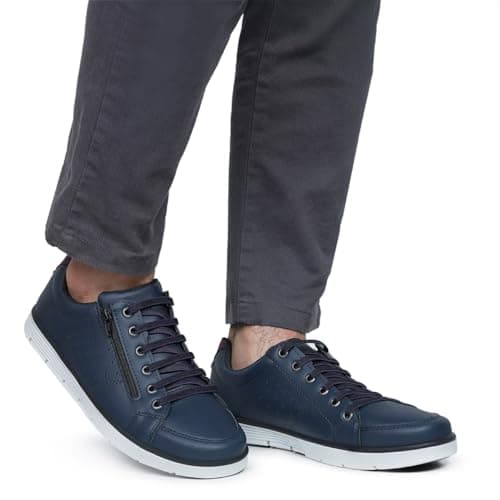 Foxstar Masculino Sapatênis Casual Social com Zíper e Cadarço, Azul, Tamanho 44, Confortável