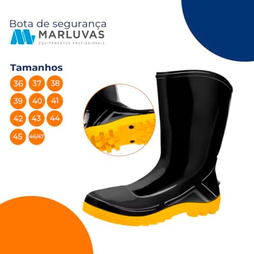 Bota Pvc Galocha Impermeável Vulcaflex Cano Medio (PRETO/AMARELO, BR, Adulto, Numérico, 40)