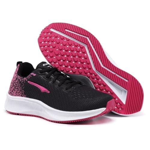 Par de tênis Yes Basic feminino preto com detalhes rosa, sola branca e piso em relevo.