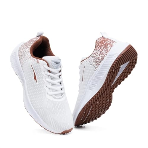 Tênis de corrida e caminhada feminino branco e marrom com sola marrom