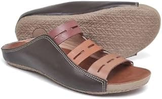 Percurso Calçados Sandália Mule Feminina Casual em Couro Conforto Com Tiras Café