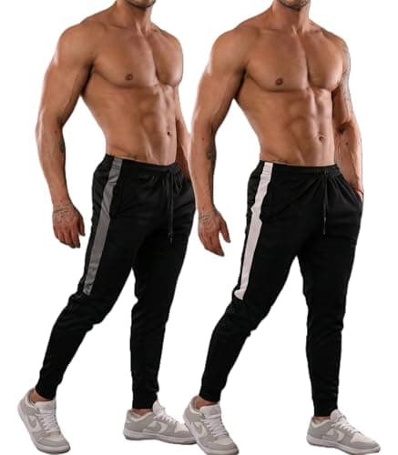 Kit 2 Calça Esportiva DryFit Masculina (BR, Alfa, M, Regular, Regular, PRETO/BRANCO e PRETO/VINHO)
