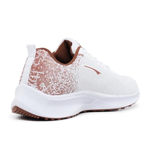 Tênis de corrida e caminhada feminino branco com detalhes marrom