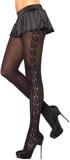Leg Avenue Meia-calça opaca com painel lateral de renda Plumeria