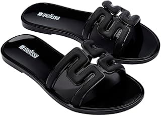 Sandálias Melissa M Slides pretas com logo branco