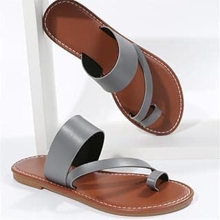 Generic Chinelos femininos plus size com gravata cruzada, sapatos casuais de verão com bico aberto, sandálias de praia de um pé