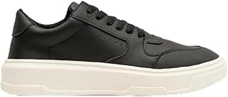 Tênis masculino casual preto com sola alta e branca