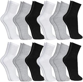 Genérico Kit 12 Pares Meias Cano Alto Conforto e Resistência Algodão Poliéster Elastano Respirável Costura Reforçada Para Esportes Academia e Dia a Dia