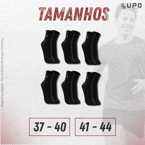 Lupo Kit 6 Pares de Meia Lupo Cano Médio Forro Atoalhado Punho Canelado Algodão Sport Original, 6 Preta, 41-44