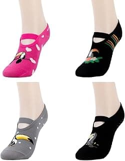 Não Informado 04 Pares Meias Sapatilhas Esportes Pilates Yoga Adulto Feminino Com Estampas Lindas Antiderrapante Divertidas Estilo Soquete Feminina Especiais Lindas