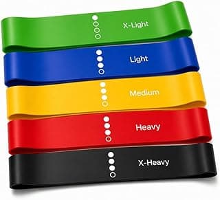 Kit 5 Faixas Elásticas Mini Band 100% Látex Natural, 5 Níveis de Resistência – Treino Fitness, Glúteos, Pilates e Fisioterapia – Academia em Casa