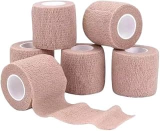 Kit 5 Bandagem Elástica Auto Adesiva 5cm x 4,5m - Faixa Atadura Pet Tatuagem Academia Cor Bege