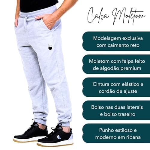 Calça Moletom Masculina Confortável Com Bolsos Cinza Claro Mescla M