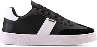 Tênis casual masculino preto e branco com sola rosa, marca LIGHT