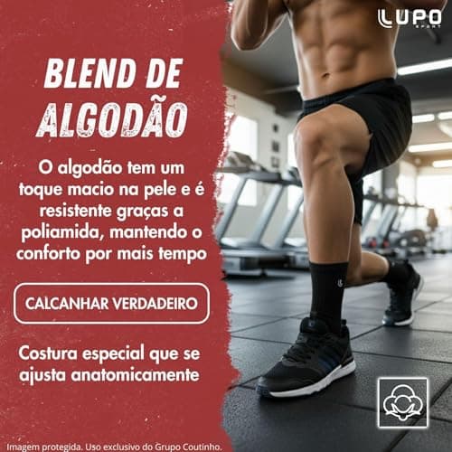 Lupo Kit 6 Pares de Meia Lupo Cano Médio Forro Atoalhado Punho Canelado Algodão Sport Original, 6 Preta, 41-44