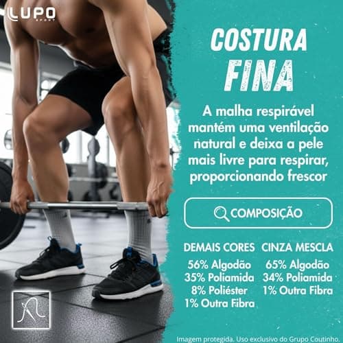 Lupo Kit 6 Pares de Meia Lupo Cano Médio Forro Atoalhado Punho Canelado Algodão Sport Original, 2 Branca - 2 Cinza - 2 Preta, 41-44