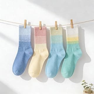 Generic 4 pares de meias femininas de cano médio, meias modernas de cor gradiente, meias casuais macias e respiráveis para jeans e uso diário