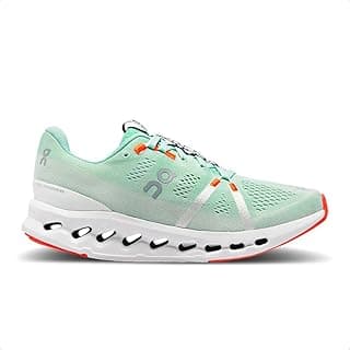 Tênis On Running Cloudsurfer Feminino verde menta e branco com sola vermelha