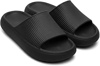 Par de chinelos pretos femininos GuGi Slide Nuvem com tiras elásticas e antiderrapantes.